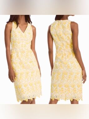 White House Black Market Womens Tonal Lace Sheath Dress Size 8 Canary Yellow NWT